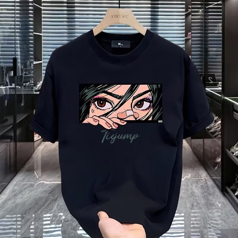 Short-sleeved T-shirt men's fashion brand summer loose half-sleeve 2024 new fashion ins simple cartoon printed top - Image 1