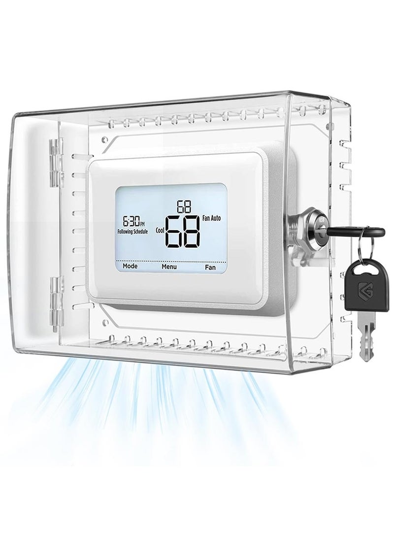 أوميلو غطاء كبير للثرموستات مع قفل ومفتاح، غطاء شفاف متوافق مع ثرموستات على الحائط، غطاء قفل لمكيف الهواء مع مفتاح مناسب للثرموستات بقياس 5 بوصة ارتفاع × 6 بوصة عرض أو أصغر - Image 1