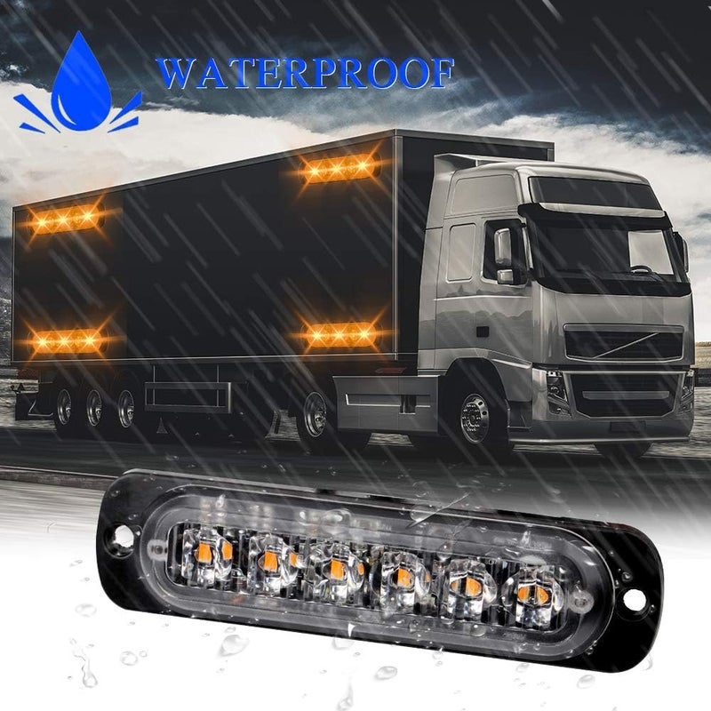 Sidaqi 4PCS 6LED Amber Emergency Hazard Beacon Warning Lights Surface Mount for Vehicle Truck Strobe Flashing Caution Light Bar 12-24V - Image 5