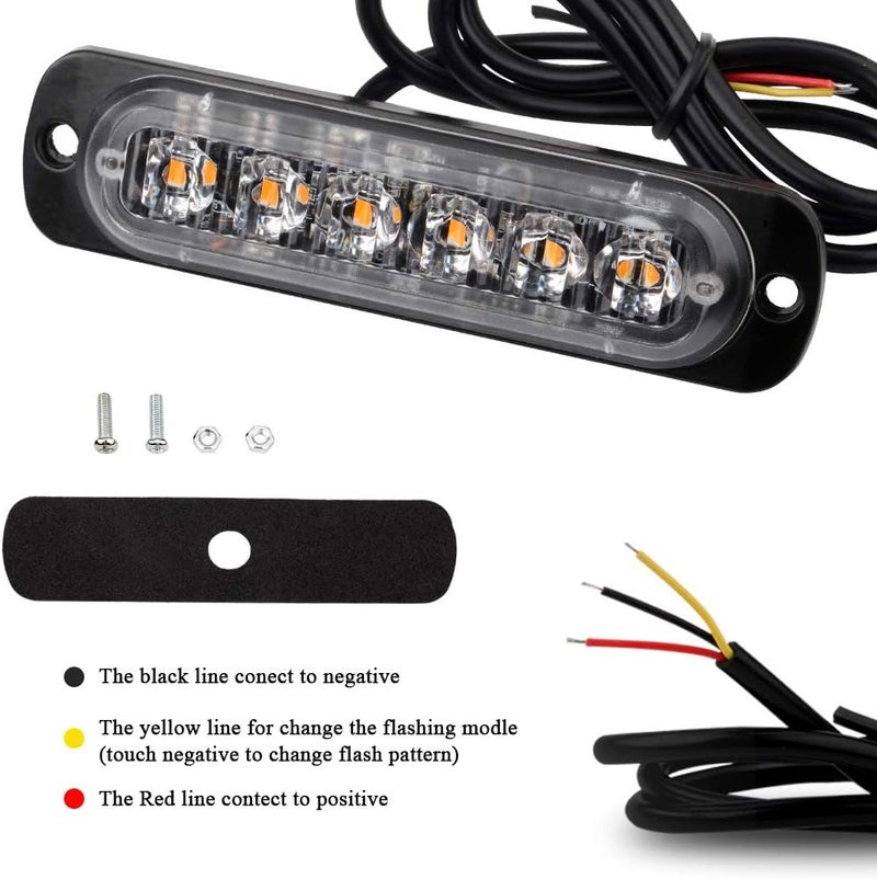 Sidaqi 4PCS 6LED Amber Emergency Hazard Beacon Warning Lights Surface Mount for Vehicle Truck Strobe Flashing Caution Light Bar 12-24V - Image 4