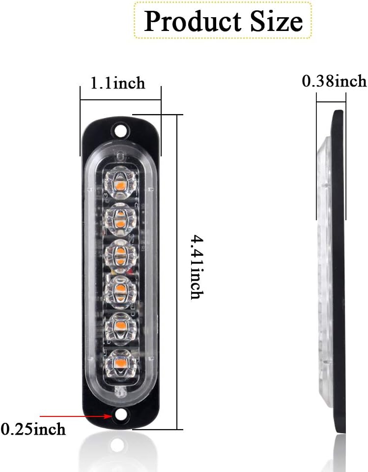 Sidaqi 4PCS 6LED Amber Emergency Hazard Beacon Warning Lights Surface Mount for Vehicle Truck Strobe Flashing Caution Light Bar 12-24V - Image 2