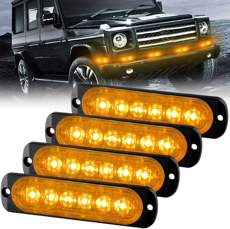 Sidaqi 4PCS 6LED Amber Emergency Hazard Beacon Warning Lights Surface Mount for Vehicle Truck Strobe Flashing Caution Light Bar 12-24V - Image 1
