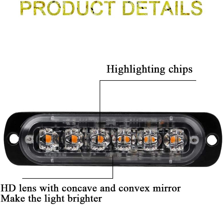 Sidaqi 4PCS 6LED Amber Emergency Hazard Beacon Warning Lights Surface Mount for Vehicle Truck Strobe Flashing Caution Light Bar 12-24V - Image 3