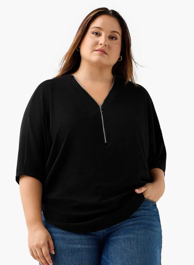  أولا بوبكن Ulla Popken T-shirt Relaxed Fit with Ribbed Detail