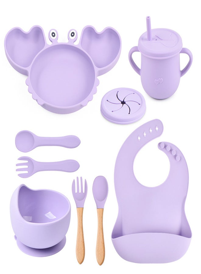 Silicone Crab Dinner Plate Baby Bib Baby Children Bowl Tableware Spoon Anti-fall Snack Cup Set Manufactor Wholesale Y5 set - Image 5