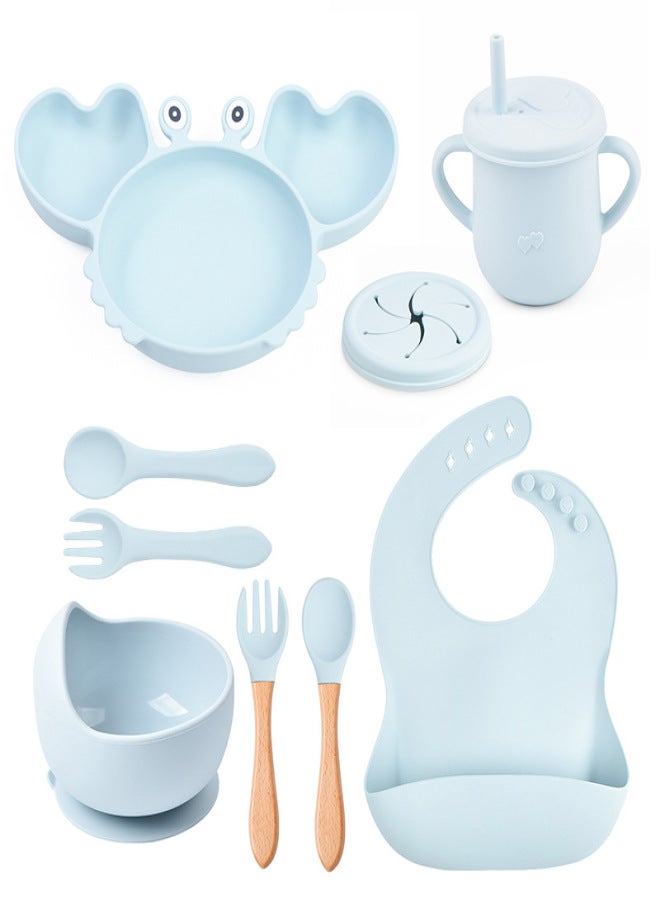 Silicone Crab Dinner Plate Baby Bib Baby Children Bowl Tableware Spoon Anti-fall Snack Cup Set Manufactor Wholesale Y5 set - Image 1