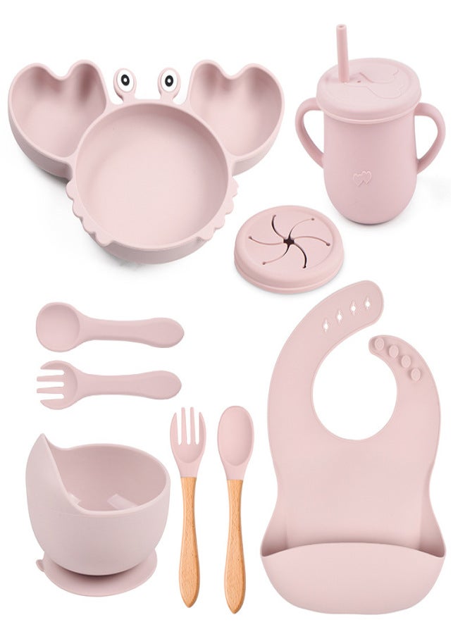 Silicone Crab Dinner Plate Baby Bib Baby Children Bowl Tableware Spoon Anti-fall Snack Cup Set Manufactor Wholesale Y5 set - Image 3