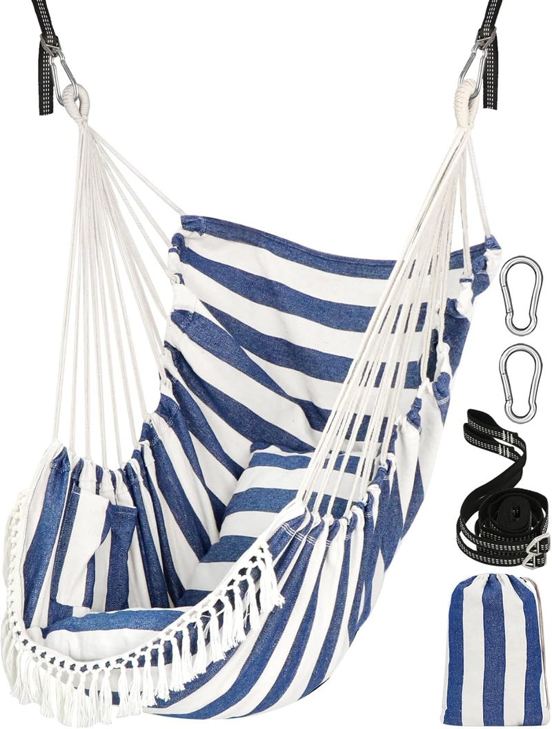 Chihee Hanging Seats Hanging Chair Hammock 2 Pillows Included, Strong Straps and Hooks for Easy Hanging Soft Cotton Side Pocket Tassel Chair Set Comfort - Image 1