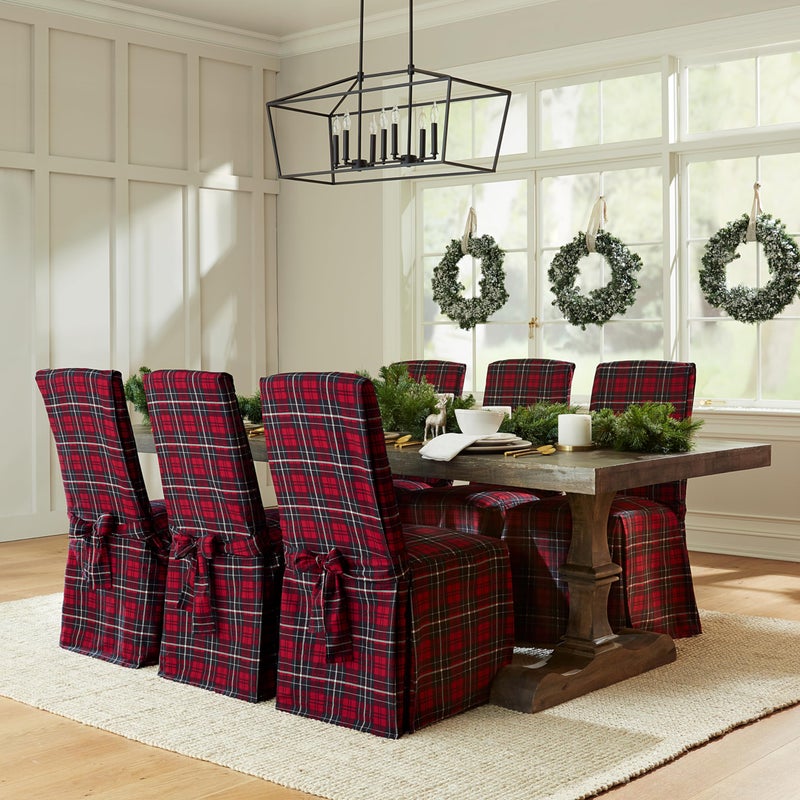 SureFit Cove Cotton Canvas Long Dining Room Chair Covers, Dining Chair Cover with 17 Inch Long Skirt and Corner Pleats, Removable and Machine Washable, Set of 2 Dining Chair Covers, Plaid - Image 3