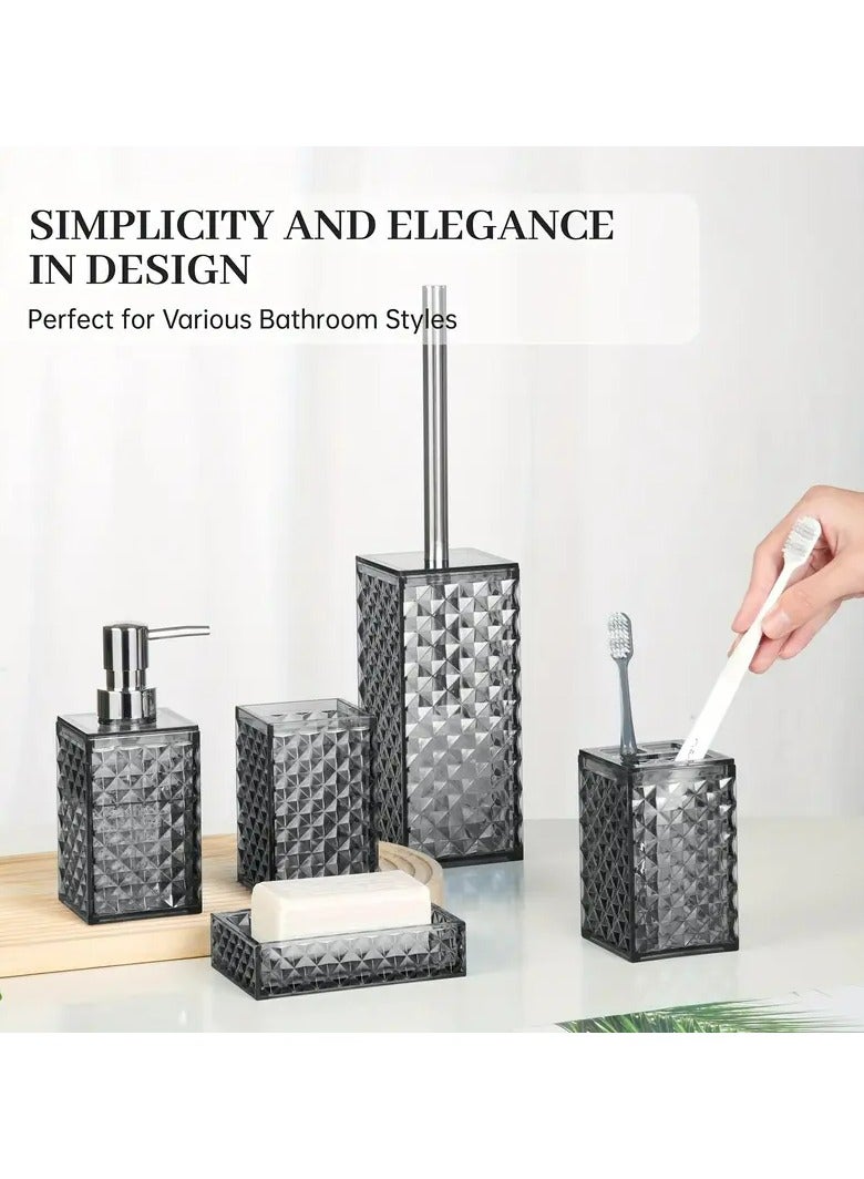 فوك 5pcs حمام مجموعة الماس الشبكة البلاستيكية مجموعة مع مرحاض فرشاة حامل الصابون موزع,حامل فرشاة الأسنان,كوب, صحون الصابون - Image 2