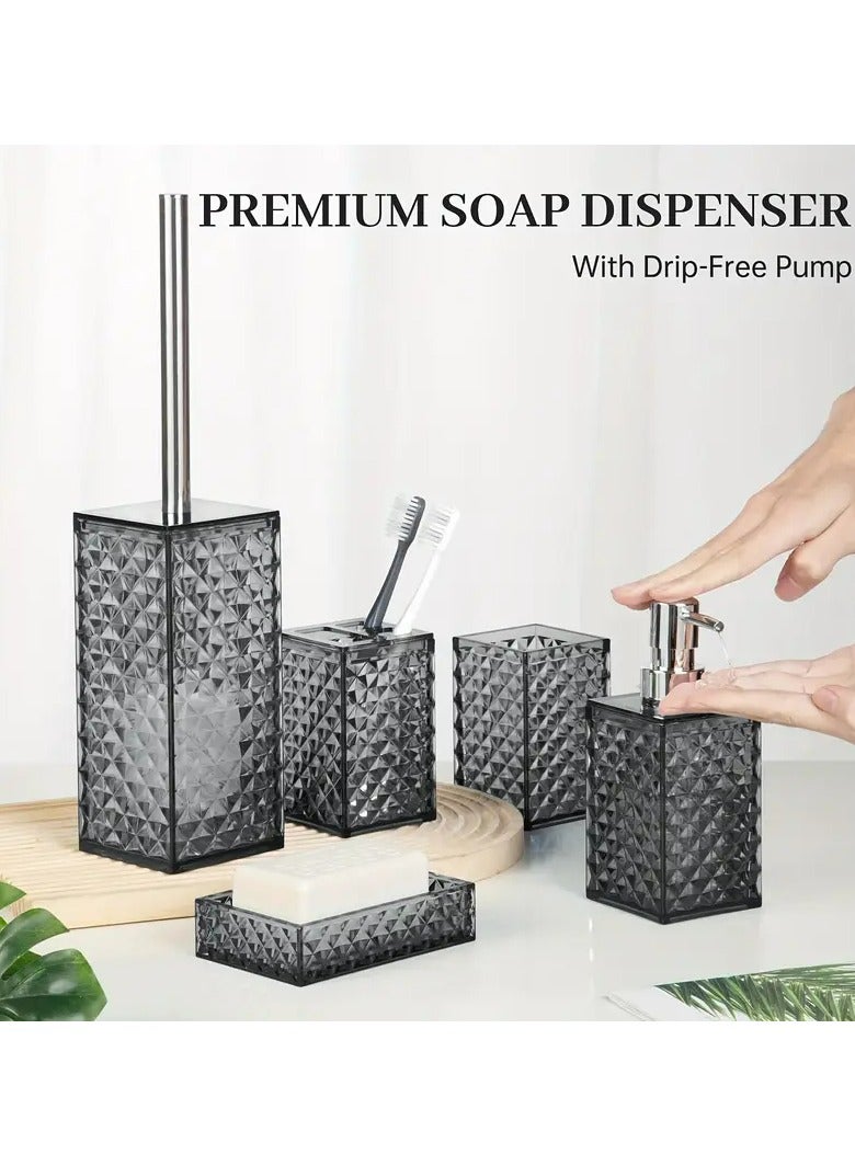 فوك 5pcs حمام مجموعة الماس الشبكة البلاستيكية مجموعة مع مرحاض فرشاة حامل الصابون موزع,حامل فرشاة الأسنان,كوب, صحون الصابون - Image 1