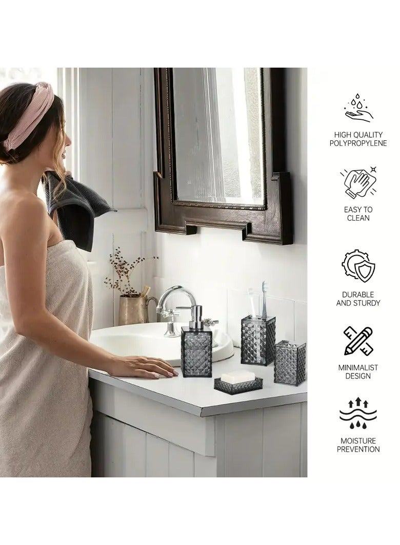 فوك 5pcs حمام مجموعة الماس الشبكة البلاستيكية مجموعة مع مرحاض فرشاة حامل الصابون موزع,حامل فرشاة الأسنان,كوب, صحون الصابون - Image 3