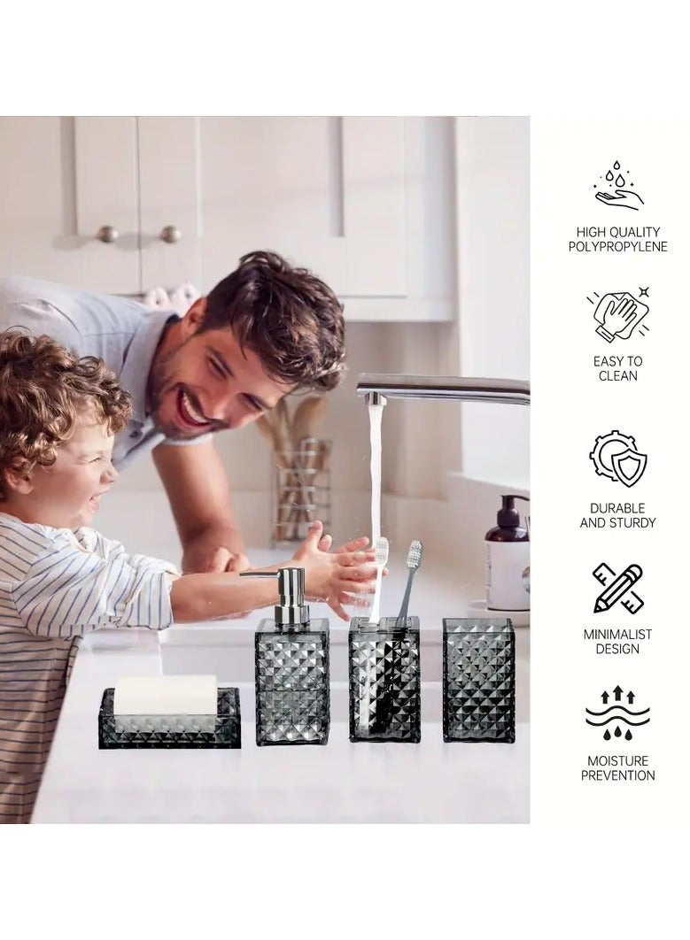 فوك 5pcs حمام مجموعة الماس الشبكة البلاستيكية مجموعة مع مرحاض فرشاة حامل الصابون موزع,حامل فرشاة الأسنان,كوب, صحون الصابون - Image 4