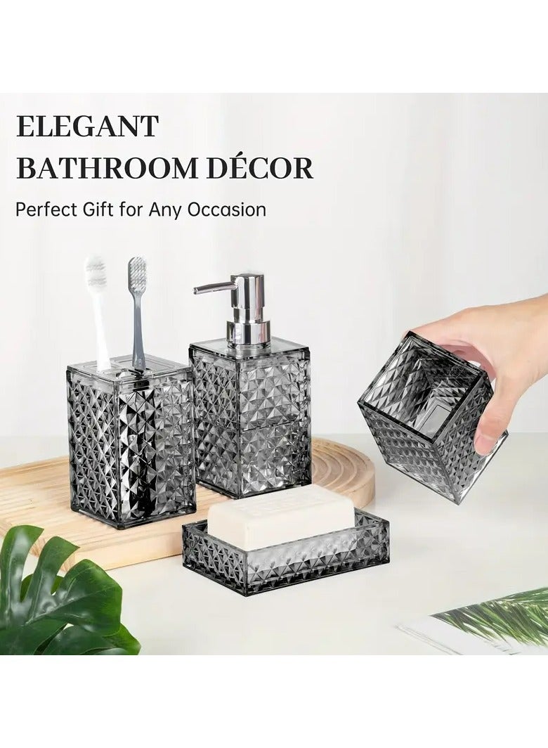 فوك 5pcs حمام مجموعة الماس الشبكة البلاستيكية مجموعة مع مرحاض فرشاة حامل الصابون موزع,حامل فرشاة الأسنان,كوب, صحون الصابون - Image 5
