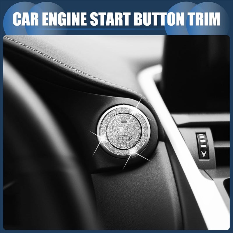 INFINAUTO غطاء زر بدء/إيقاف تشغيل المحرك العالمي اللامع للسيارة، ملصق حلقة زر بدء التشغيل بنقرة واحدة، تقليم زر الإشعال بأحجار الراين الكريستالية المقلدة مع فتحة أبيض، مجموعة واحدة جودة متعددة الاستخدام - Image 3