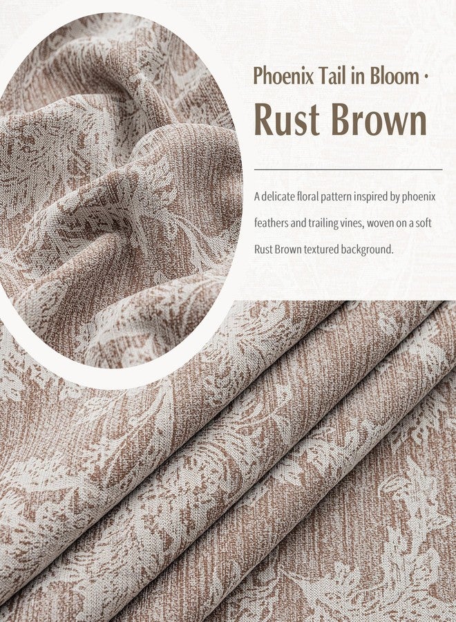 FMFUNCTEX Brown Floral Jacquard Blackout Curtains 96 Inches Long for Bedroom, Scroll Flower Chenille Farmhouse Curtains for Living Room Darkening Thermal Insulated Grommet Window Drapes 2 Panels - Image 5