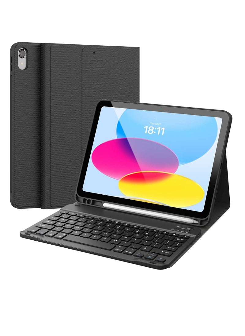 ELTRAZONE Keyboard Case for iPad 10th Generation 10.9-inch 2022 – Detachable Bluetooth Keyboard, Stand Folio Cover with Pencil Holder, Rechargeable Keyboard for New iPad 10th Gen (Black)  - Image 1