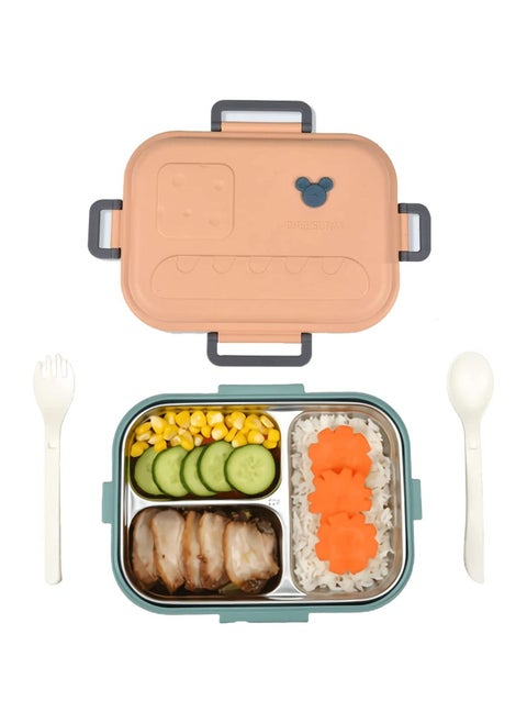 Lunch Box for Kids Adults,800ml Bento Lunch Box with Stainless Steel Lunch Containers Tray 3-Compartment