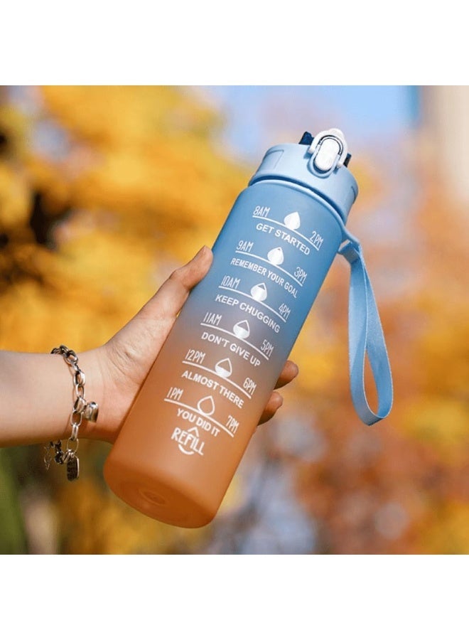 زجاجة ماء مانعة للتسرب وخالية من مادة BPA والمواد السامة، زجاجة تحفيزية مزودة بمؤشرات للشرب وماصة، مناسبة للرياضة واللياقة البدنية مع حزام، مثالية للمكتب، الصالة الرياضية، والرياضات الخارجية. - Image 1