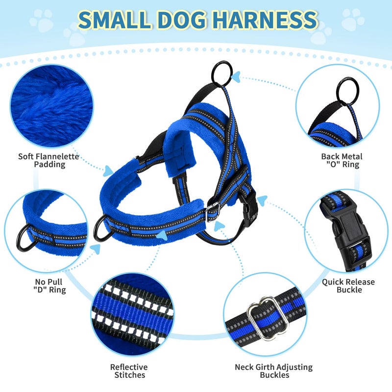 Lukovee No Pull Dog Harness and Leash Set, Soft Padded Small Dog Harness, Neck & Chest Adjustable Reflective Vest Puppy Harness with 4ft Lightweight Anti-Twist Dog Leash for Small Dogs (S, Blue) - Image 2