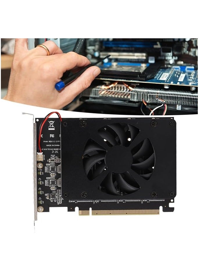 erorex M.2 NVME to PCIE Adapter, Adapter Card NVME M.2 to PCIE X16 4 Ports 32Gbps Expansion Card Computer Accessories with Enhanced Cooling Fan - Image 1