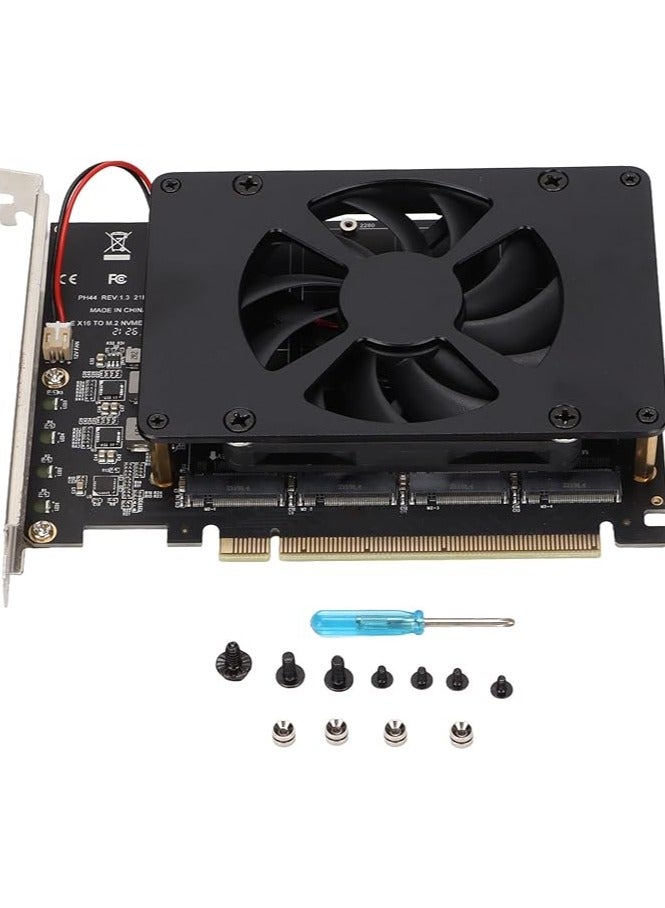 erorex M.2 NVME to PCIE Adapter, Adapter Card NVME M.2 to PCIE X16 4 Ports 32Gbps Expansion Card Computer Accessories with Enhanced Cooling Fan - Image 2