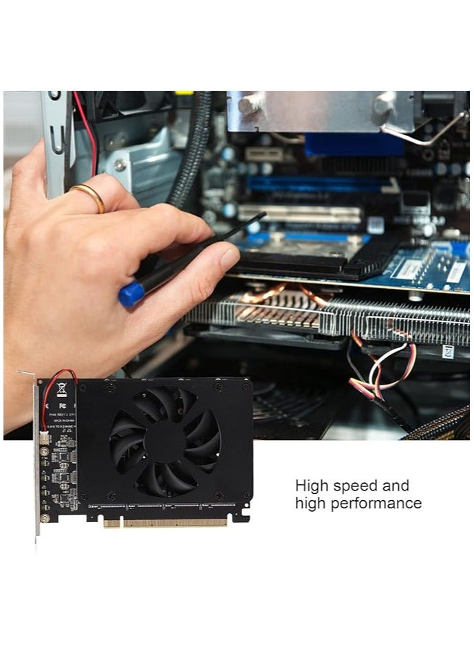 erorex M.2 NVME to PCIE Adapter, Adapter Card NVME M.2 to PCIE X16 4 Ports 32Gbps Expansion Card Computer Accessories with Enhanced Cooling Fan - Image 3