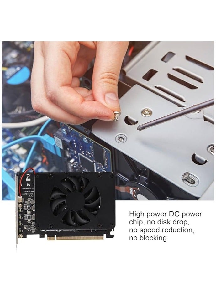 erorex M.2 NVME to PCIE Adapter, Adapter Card NVME M.2 to PCIE X16 4 Ports 32Gbps Expansion Card Computer Accessories with Enhanced Cooling Fan - Image 4