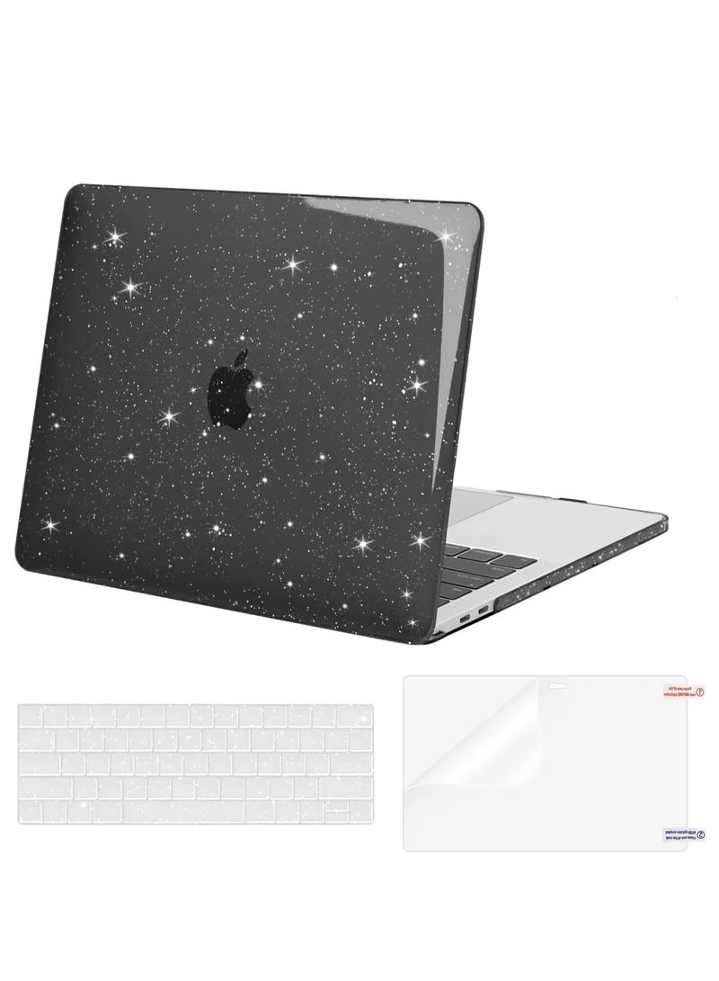 3 in 1 Crystal Black Glitter Bling Star Case for MacBook Pro 13 Inch 2022-2020 Release Model M2 A2338 M1 A2251 A2289,Sparkly Hard Shell for MacBook Pro13 with Keyboard Cover and Screen Protector - Image 1