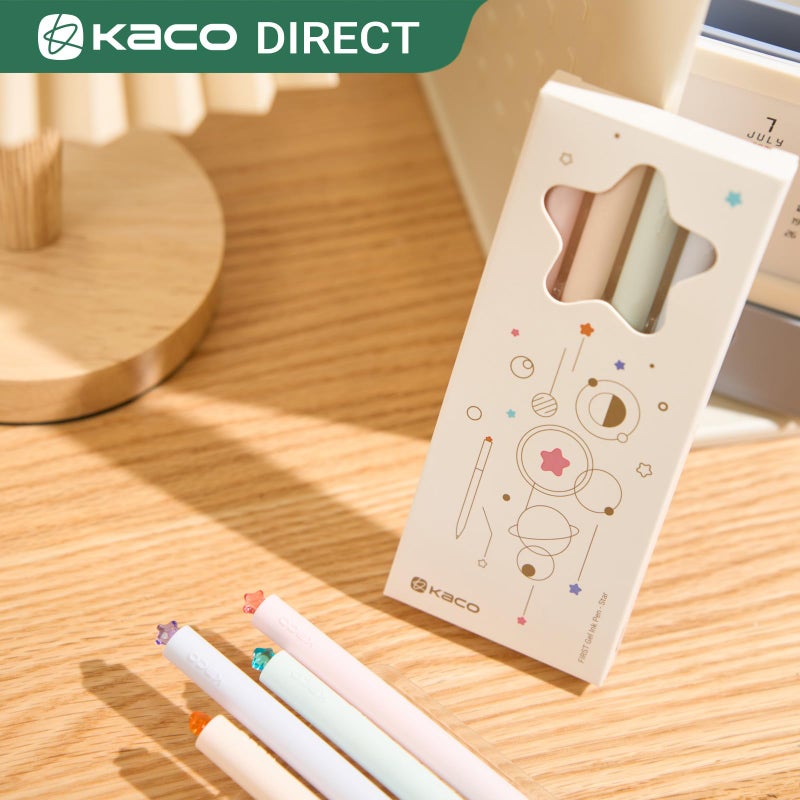 Kaco FIRST Gel Pens Cute Stationery Black Ink, 0.7 mm Medium Point, Aesthetic Cute Star Pens for Journaling (4 Bright Colors) - Image 3
