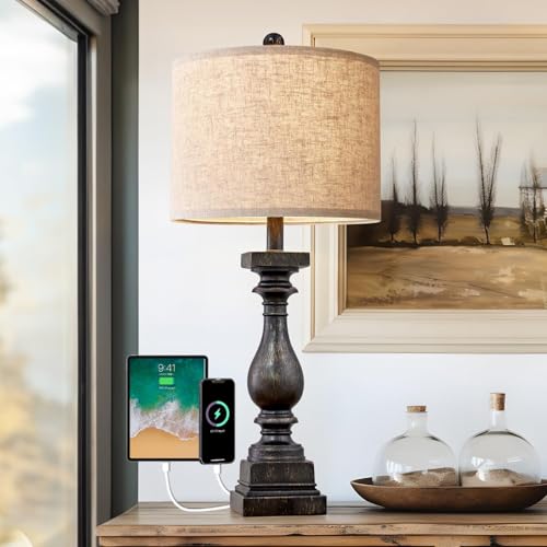 BOBOMOMO Retro 27" USB Charging Ports A/C Farmhouse Single Lamps for Bedrooms Retro Side Table Lamps Bedside Lamp for Side Nightstand Living Room 1 Pack (Blubs not Included) - Image 1