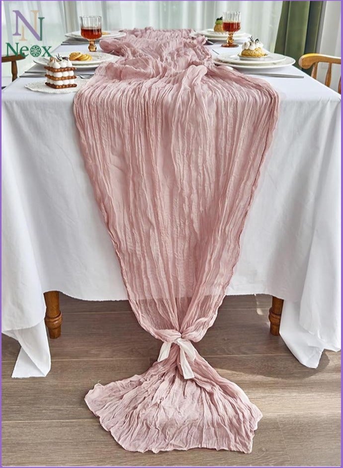 Neox Table Runner, Pink Wedding Table Runner, Boho Gauze Table Runner, Rustic Sheer Table Decor 90x400 CM - Image 1