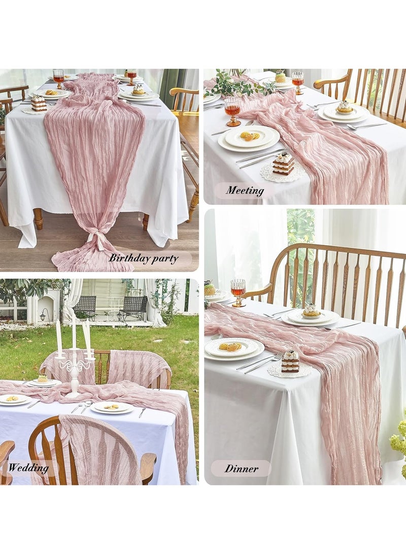 Neox Table Runner, Pink Wedding Table Runner, Boho Gauze Table Runner, Rustic Sheer Table Decor 90x400 CM - Image 3