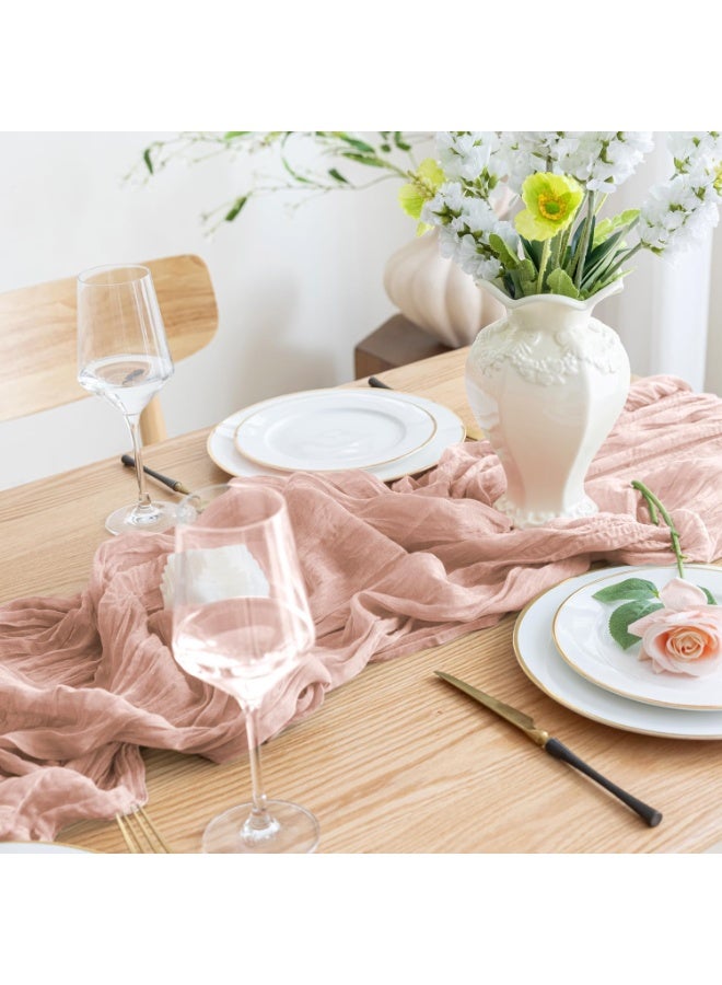 Neox Table Runner, Pink Wedding Table Runner, Boho Gauze Table Runner, Rustic Sheer Table Decor 90x400 CM - Image 4