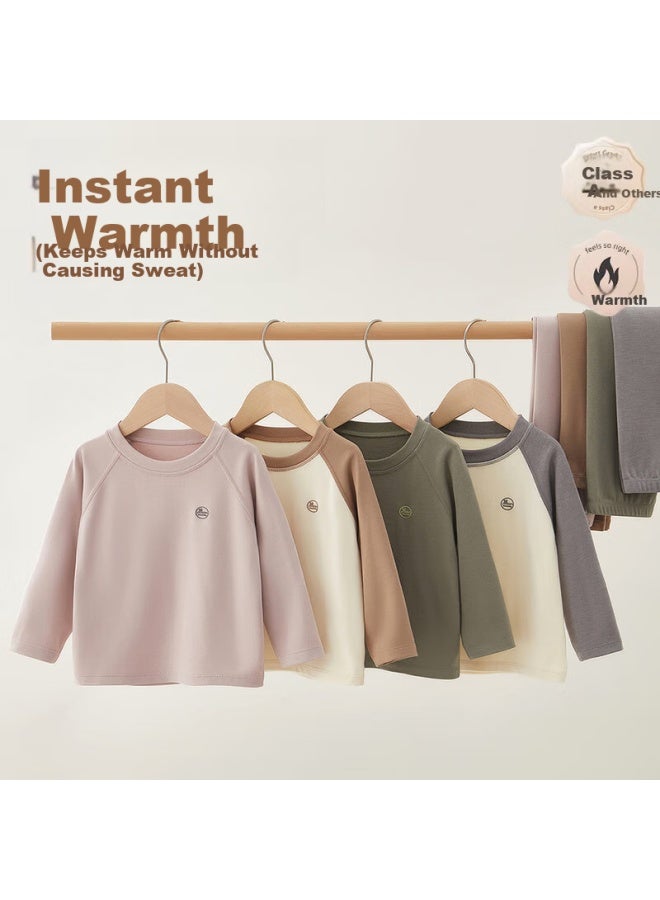 Shanbaomay Autumn Winter Kids Thermal Underwear Set Thickened Warm Fleece Boys Girls Homewear Lotus Pink 90cm - Image 1