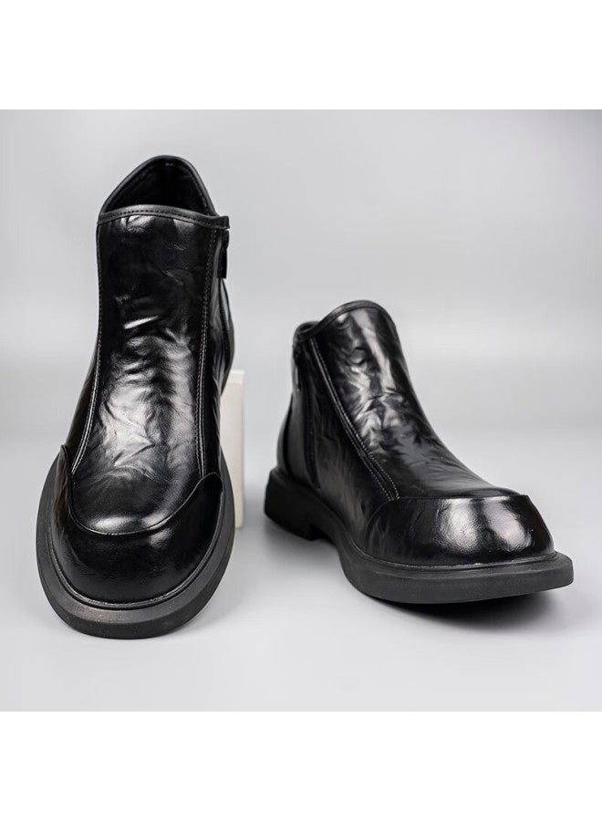 Xo Chelsea Boots Men Leather  Autumn Winter Mid-top British Work Boots Trendy Ankle Boots Black 39 - Image 1