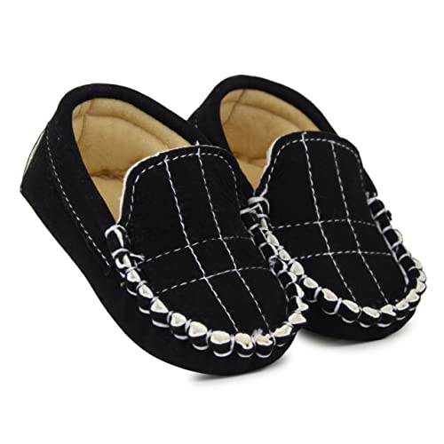 Neska Moda 6 To 12 Months Baby Boys Synthetic Leather/Suede Loafer Booties (Black)-BT1274 - Image 1