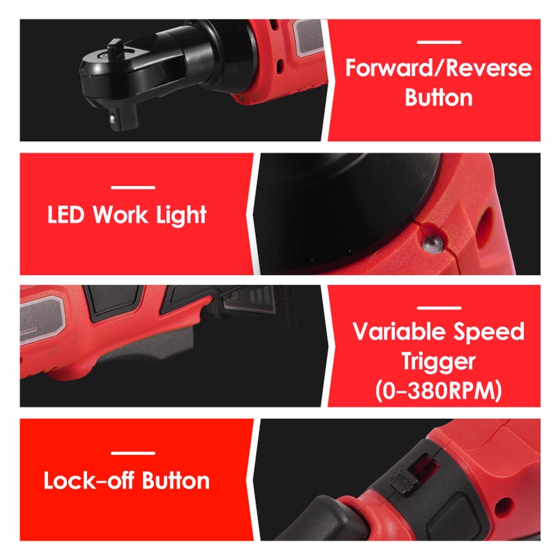 Geevorks 3/8-inch 20V Cordless Electric Ratchet Wrench 380RPM Variable Speed 60N.m Power Ratcheting Wrench with 2.0Ah Battery Fast Charger  UK - Image 2