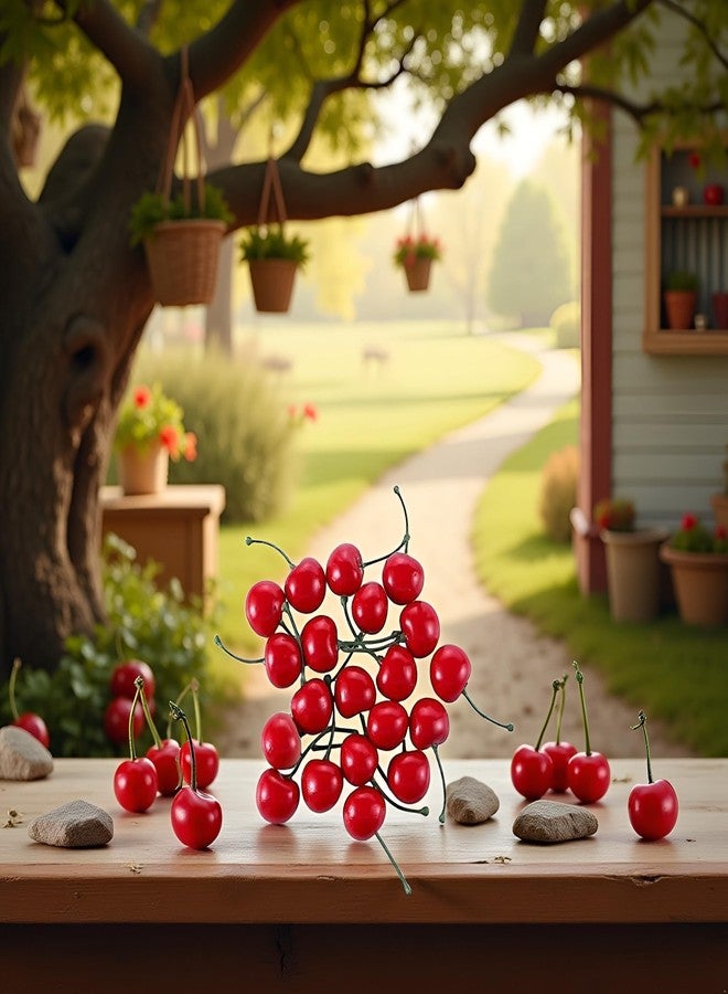 Fansoftiks 20Pcs Red Artificial Cherries, Lifelike Fruit Cherry Ornament, Fake Cherry Model, Home Kitchen Party Decoration Desk Ornament Photography Prop,Fake Cherries,Plastic Cherries - Image 5