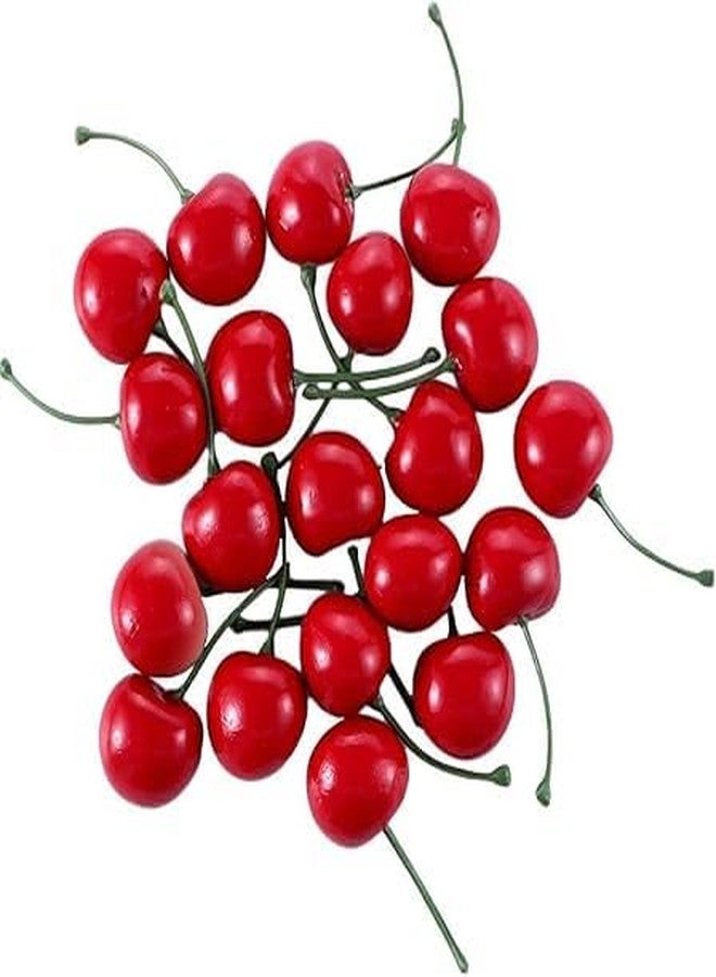 Fansoftiks 20Pcs Red Artificial Cherries, Lifelike Fruit Cherry Ornament, Fake Cherry Model, Home Kitchen Party Decoration Desk Ornament Photography Prop,Fake Cherries,Plastic Cherries - Image 1
