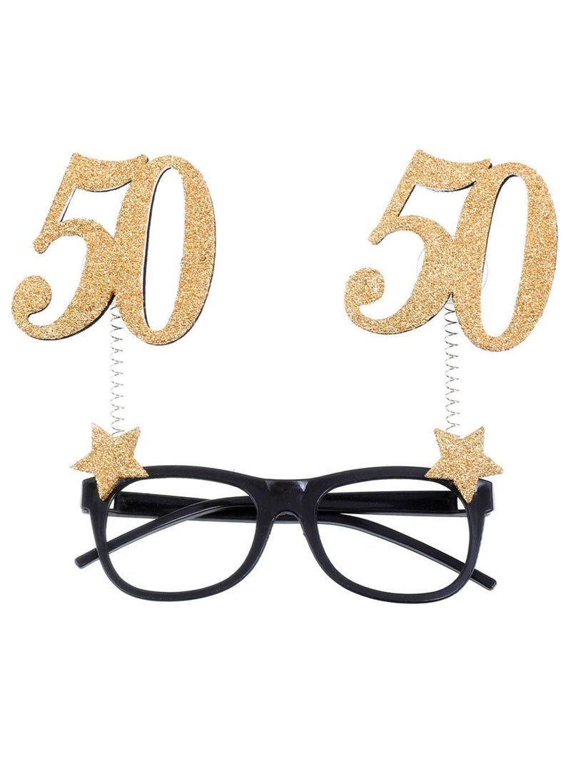 50-Years Birthday Anniversary Glasses Glitter Gold Plastic Black 14cm