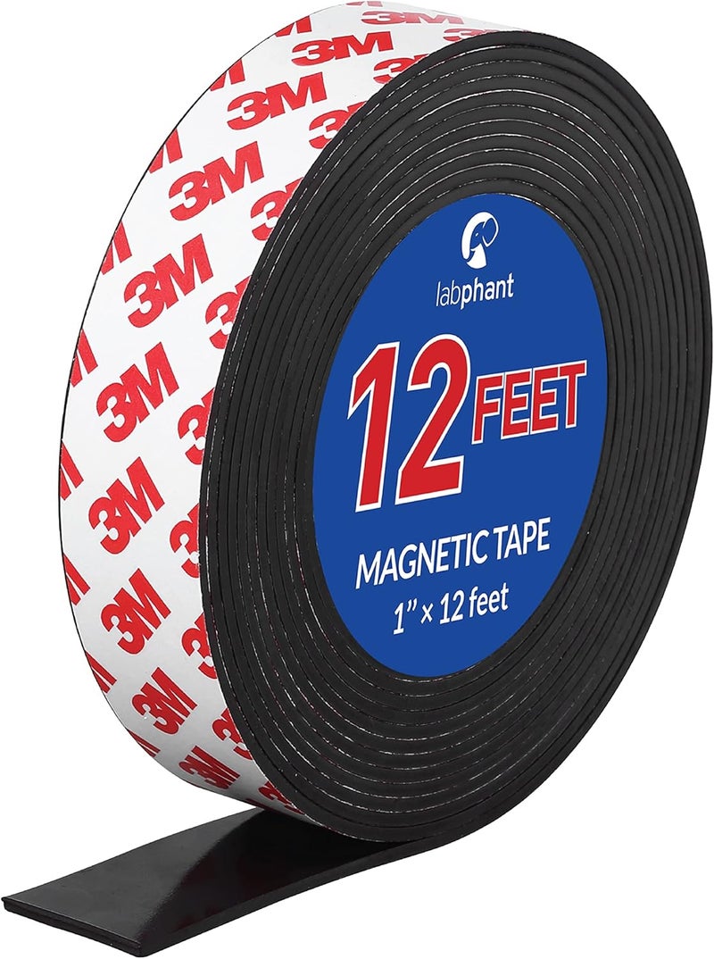 APPLAB Magnetic Tape, 12 Feet Magnet Tape Roll (1'' Wide x 12 ft Long), with 3M Strong Adhesive Backing. Perfect for DIY, Art Projects, whiteboards & Fridge Organization - Image 1