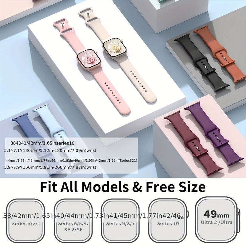 6 Pack Silicone Strap 42mm 46mm 49mm Waterproof Soft Band for Apple Watch Series 1-10 Ultra - Image 2