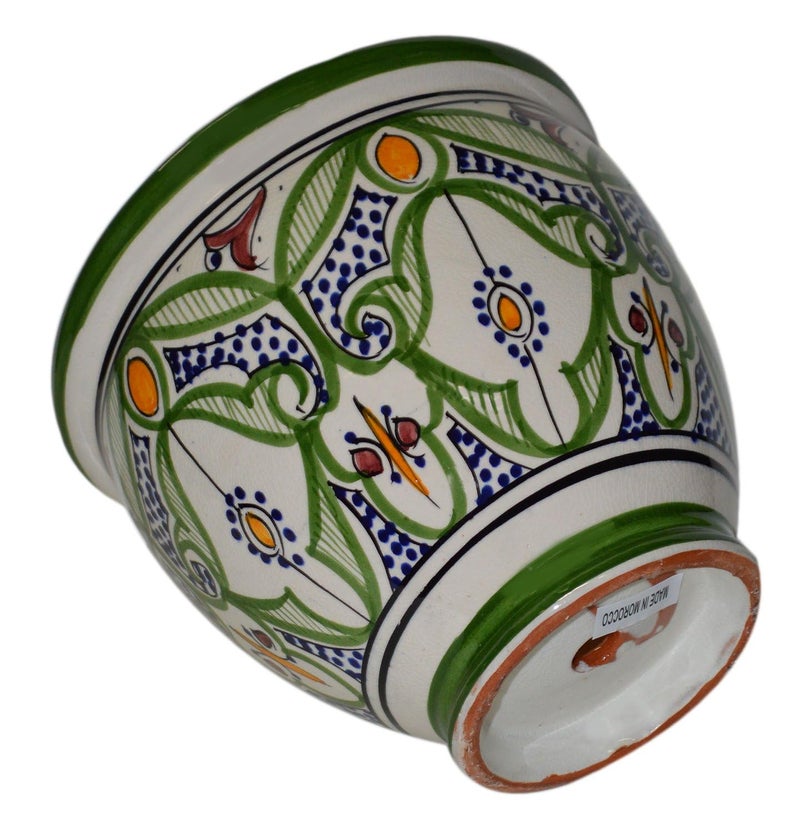 Treasures Of Morocco كنوز المغرب وعاء الزهور المغربي الإسباني للحديقة مع فتحة تصريف، مزهرية خزفية يدوية الصنع متعددة الألوان - Image 2