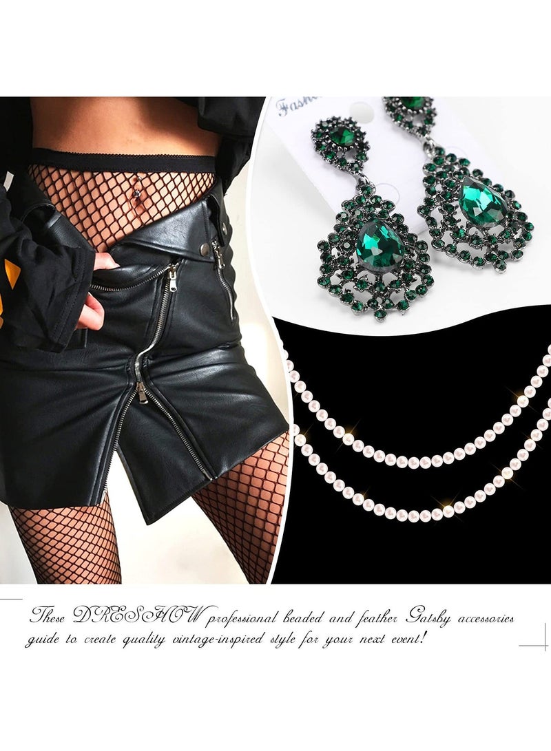 Party Dress Up Set, 1920s Flapper Accessories Set for Women, Fancy Dress Party Accessories with Flapper Headband Long Gloves Pearl Necklace, Great Gatsby Theme Party Accessories (A5) - Image 5
