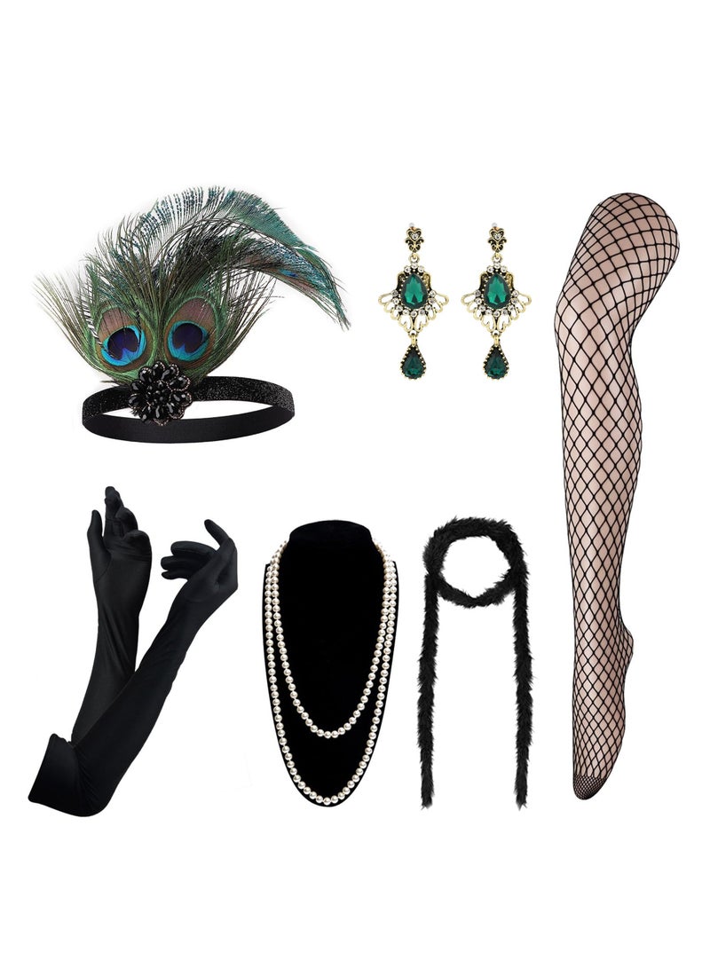 Party Dress Up Set, 1920s Flapper Accessories Set for Women, Fancy Dress Party Accessories with Flapper Headband Long Gloves Pearl Necklace, Great Gatsby Theme Party Accessories (A5) - Image 1