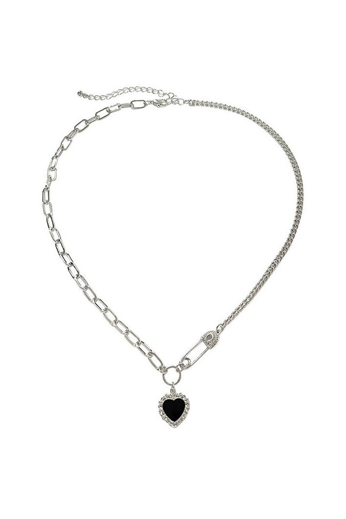Goolsky قلادة قلب سوداء بسيطة مع دبوس أمان - مزينة بالكامل بحجر الراين، تشوكر عصري وجريء للنساء، ملابس شوارع/حفلات - Image 2