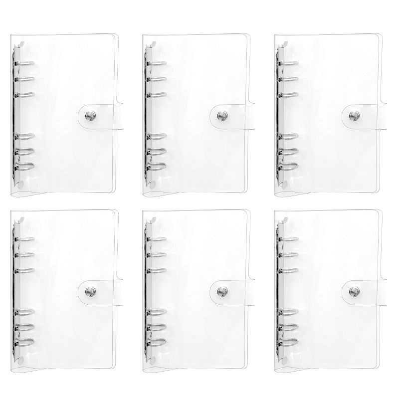 EATAKWARD 6PCS A6 PVC 6-Ring Binder Cover, Soft Round Ring A6 Binder Cover, Loose Leaf Folder Snap Button Closure, Transparent Protector, Refillable Planner Binder for Meeting, Travel, Office Supplies - Image 2