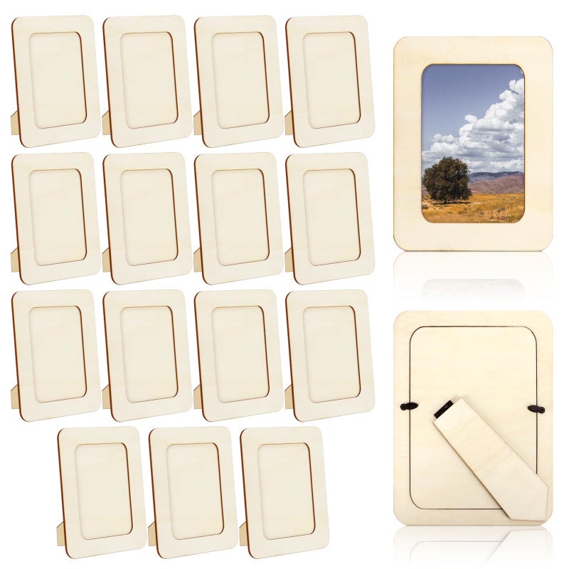 VOKOY 15 Pack Wooden Picture Frames for Crafts,DIY Wood Craft Picture Frames for 4" x 6" Photos,Unfinished Standing Photo Frames DIY Crafts Wood Decorate for Mother's Day Birthday Party Gifts - Image 1