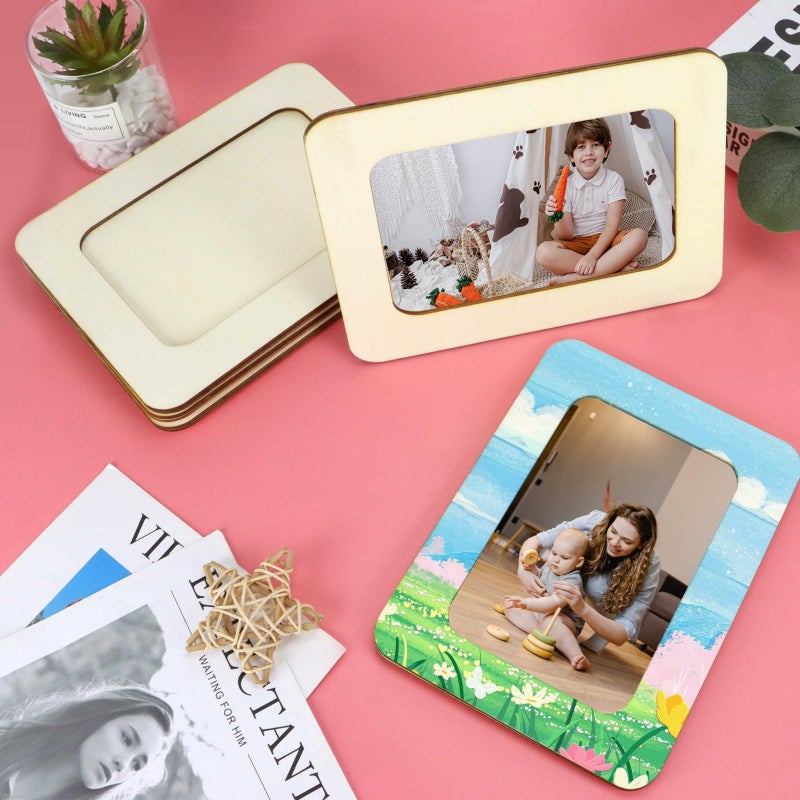 VOKOY 15 Pack Wooden Picture Frames for Crafts,DIY Wood Craft Picture Frames for 4" x 6" Photos,Unfinished Standing Photo Frames DIY Crafts Wood Decorate for Mother's Day Birthday Party Gifts - Image 4